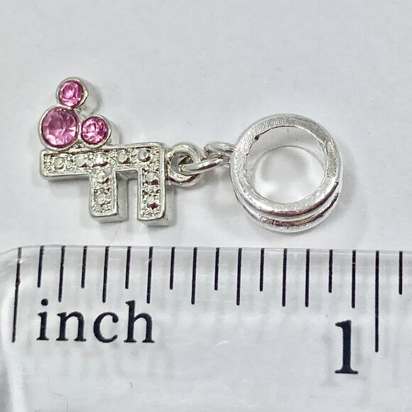 Vtg Disney Pink Crystal Mickey Mouse Ears European Slide Charm Initial Letter F - Picture 5 of 6